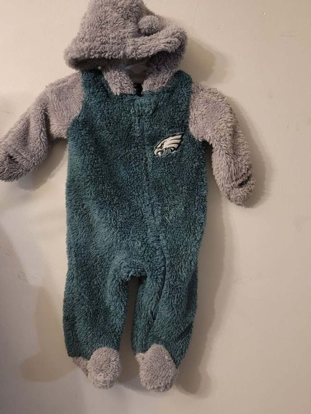 NFL Plush Hooded Baby One-Piece in Teal and Gray 3/6M